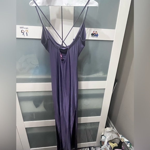 long purple dress with double slit, size large - Picture 2 of 2